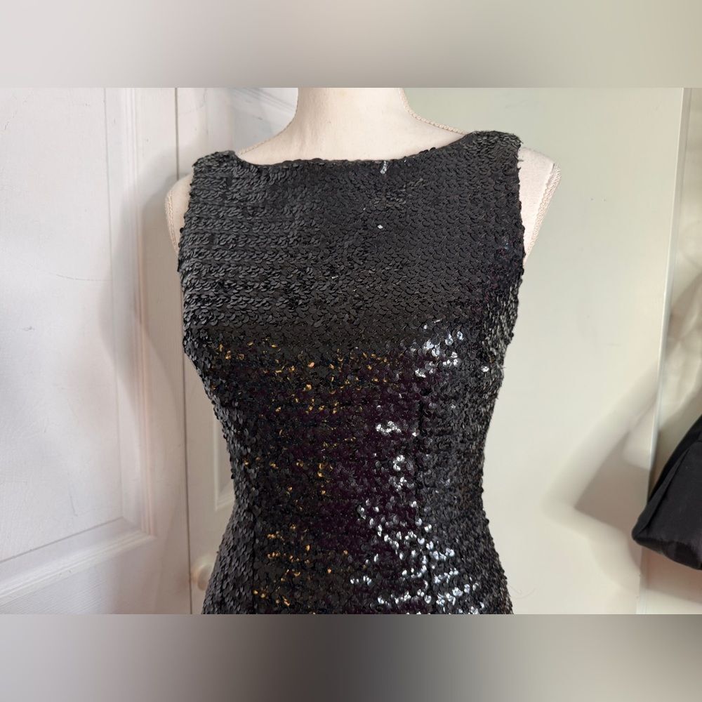 1960s/50s Marilyn Monroe Style Sequin Structured Black Sheath Evening Dress - Picture 7 of 11